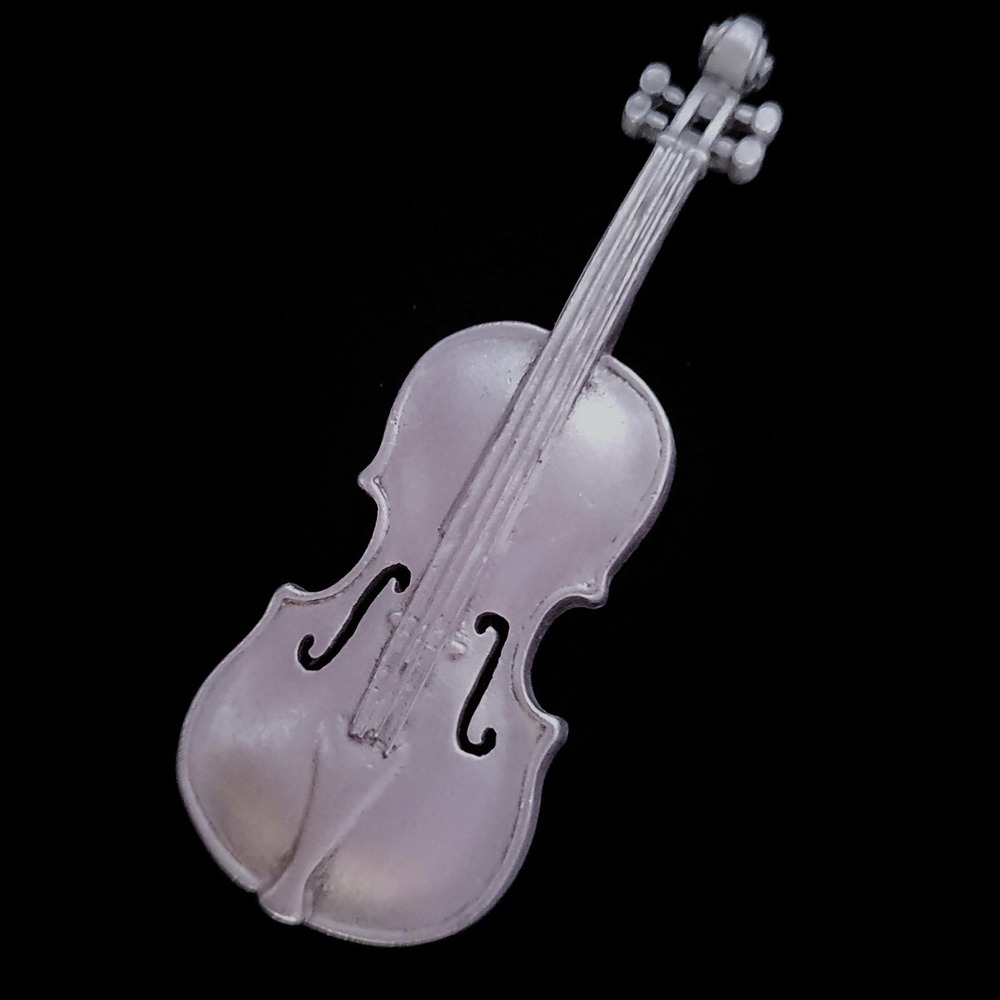 Vintage JJ Jonette Jewelry Pewter Violin‎ Fiddle Musical Instrument Brooch Pin